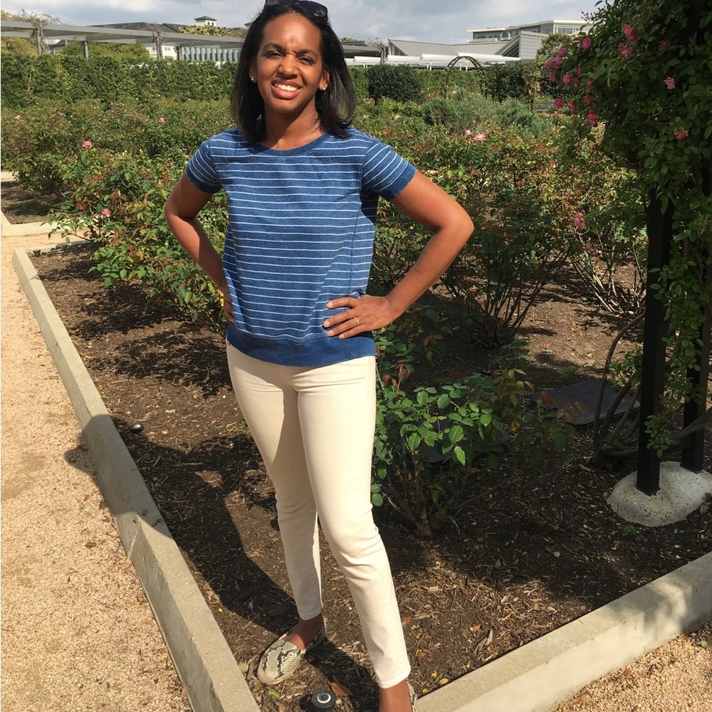 Theory denim-look striped top size P (fits like XS)